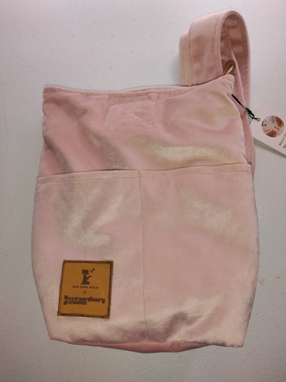 Soft Pink Velvet Crossbody Backpack with Front Patch